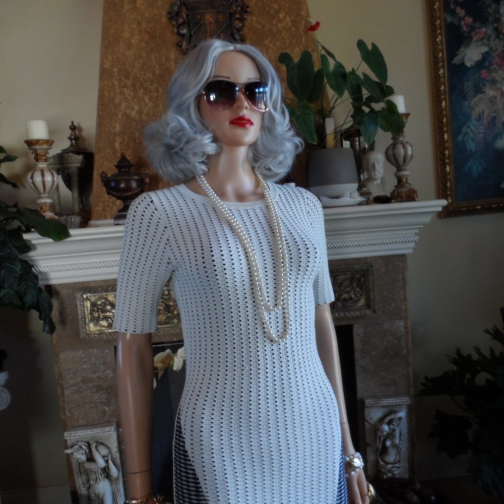 Opening Ceremony Ivory/Black Pointelle Knit Body-Con Dress Size XS - Picture 3 of 16
